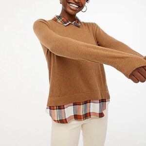 J Crew Plaid Collar Brown Sweater